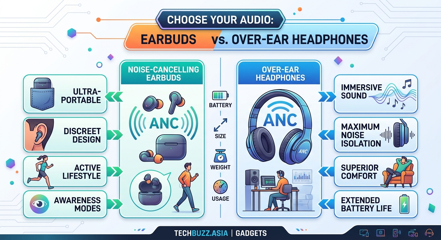 How to Choose Between Noise-Cancelling Earbuds and Over-Ear Headphones - Illustration 1